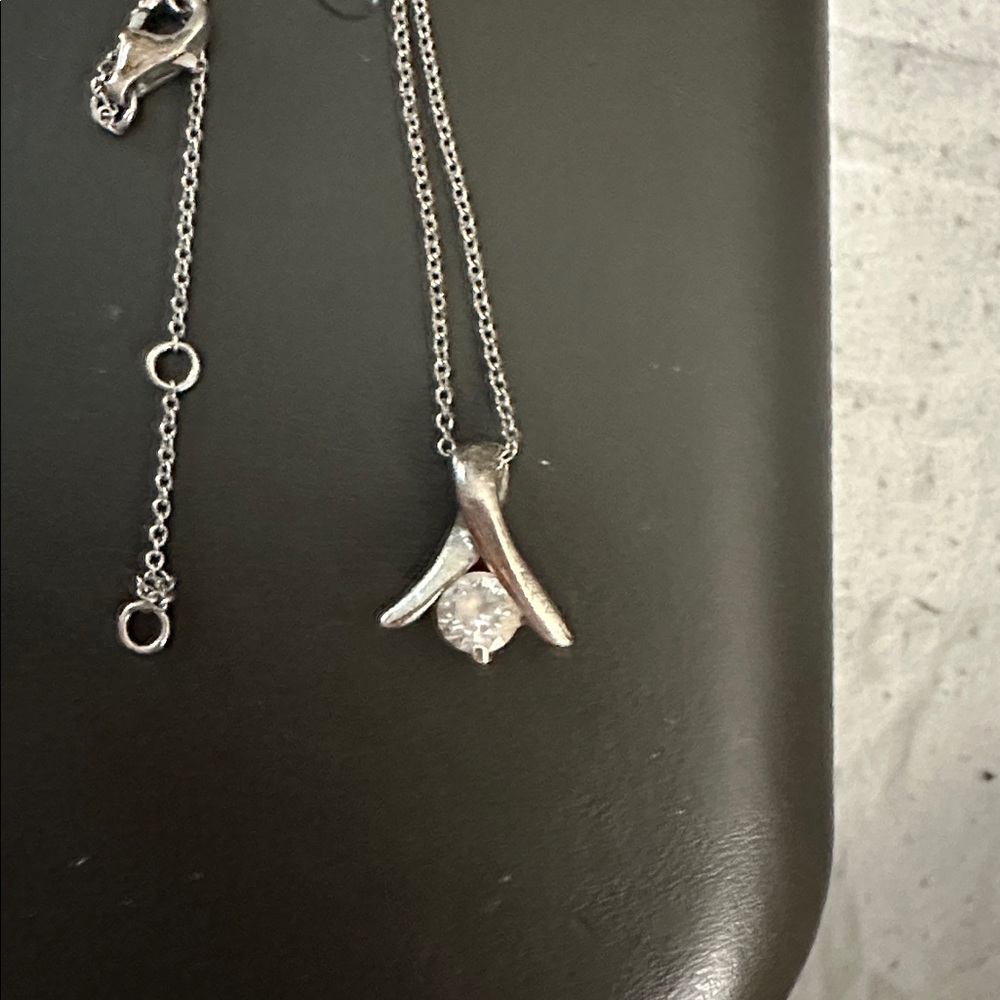 Silver Wishbone Necklace with diamond Pendant
